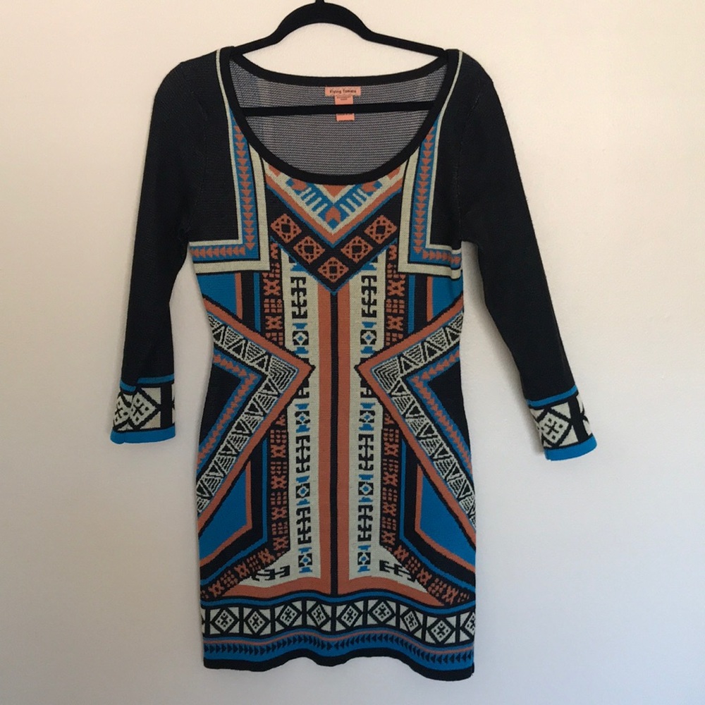 Aztec print mini dress.